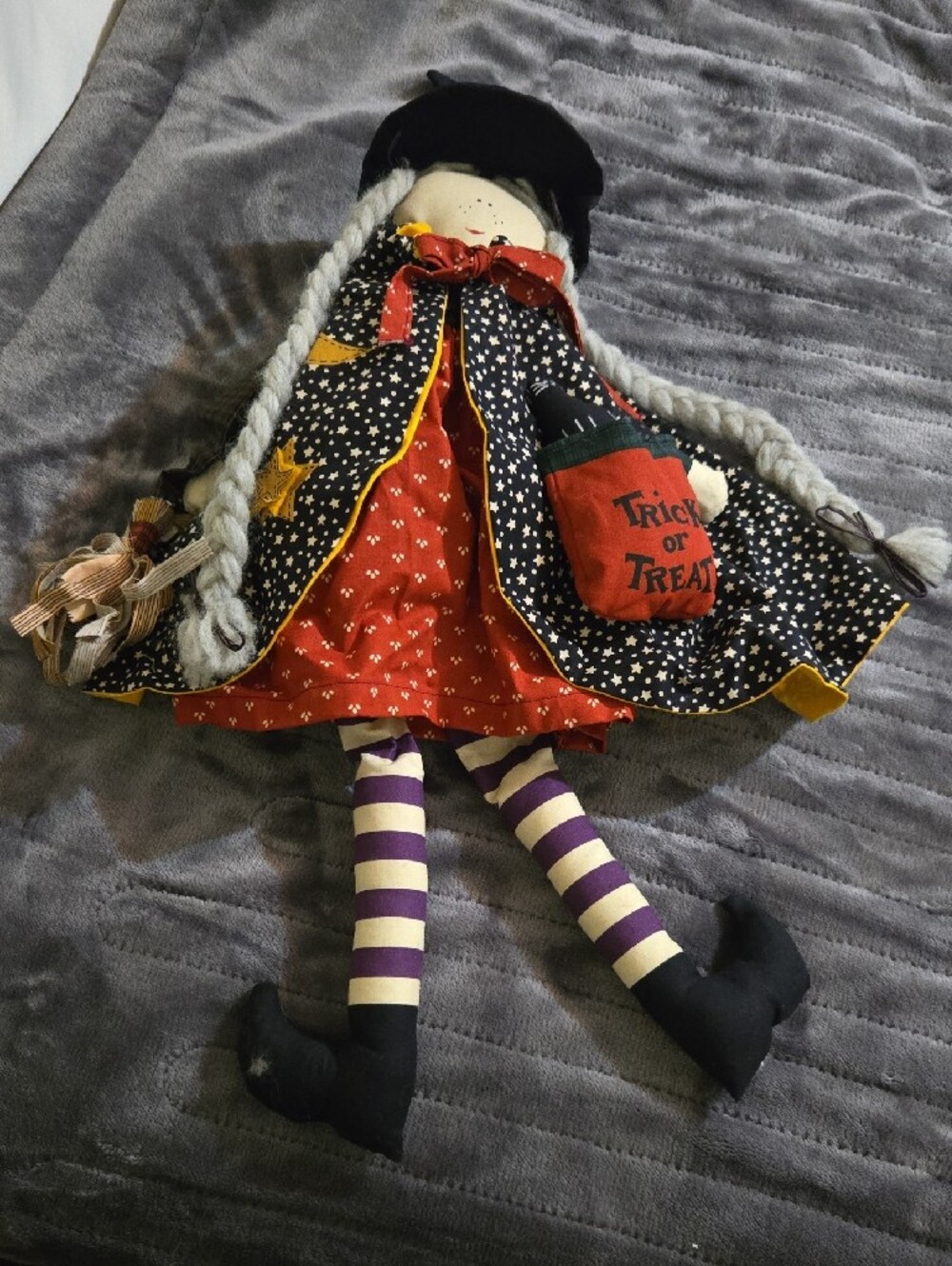 Handmade Halloween Witchie Shelf Sitter in Black, Red & Purple - Picture 2 of 4